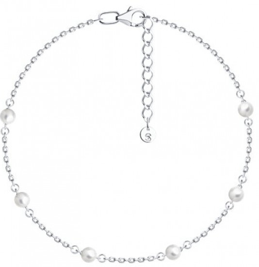 Браслет на ногу из серебра с синтетическим жемчугом