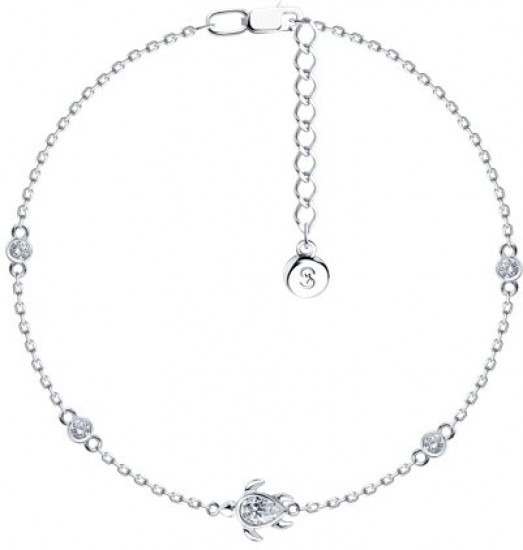 Браслет на ногу из серебра с фианитами