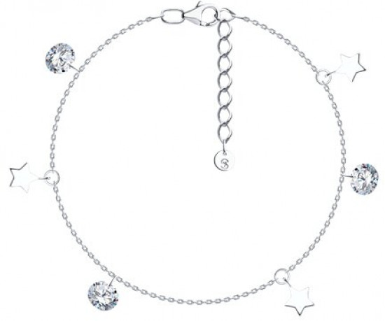 Браслет на ногу из серебра с фианитами