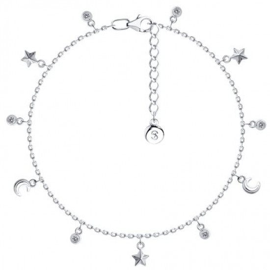 Браслет на ногу из серебра с фианитами