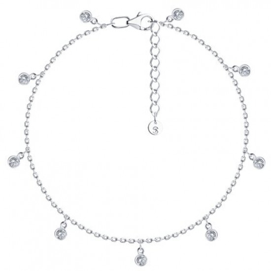 Браслет на ногу из серебра с фианитами