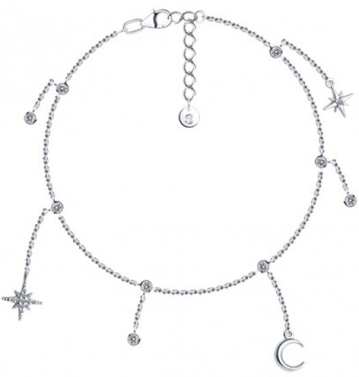 Браслет на ногу из серебра с фианитами