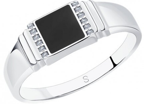 Печатка из серебра с эмалью с фианитами