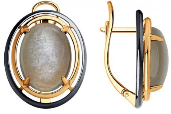 Серьга из серебра с луннными камнями