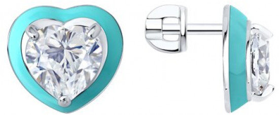 Серьги из серебра с фианитами и эмалью