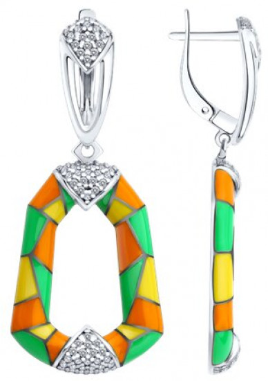Серьги из серебра с фианитами и эмалью