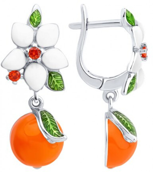 Серьги из серебра с фианитами и эмалью