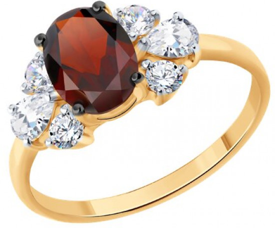 Кольцо из серебра с гранатом и фианитами