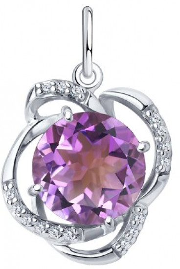 Подвеска из серебра с аметистом и фианитами