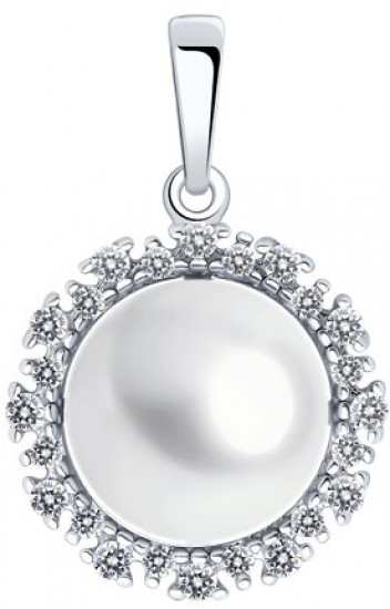 Подвеска из серебра с жемчугом и фианитами
