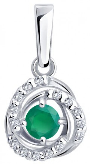 Подвеска из серебра с изумрудом и фианитами