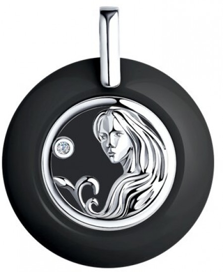 Подвеска из серебра с керамической вставкой и фианитом «Знак зодиака Дева»