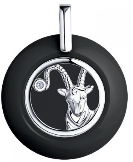 Подвеска из серебра с керамической вставкой и фианитом «Знак зодиака Козерог»