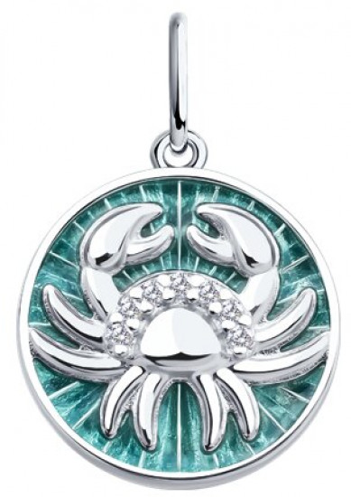 Подвеска из серебра с фианитами и эмалью