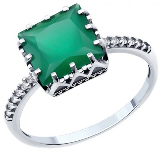 Кольцо из серебра с агатом и фианитами