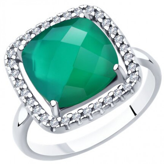 Кольцо из серебра с агатом и фианитами