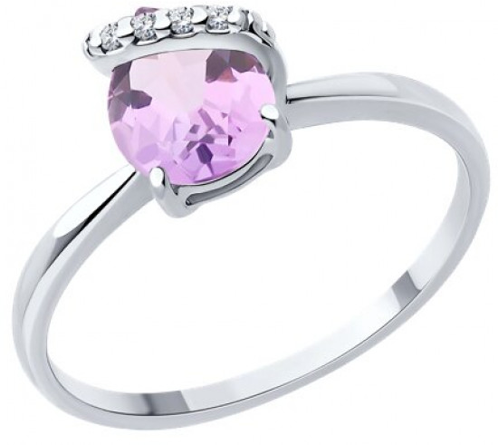 Кольцо из серебра с аметистом и фианитами