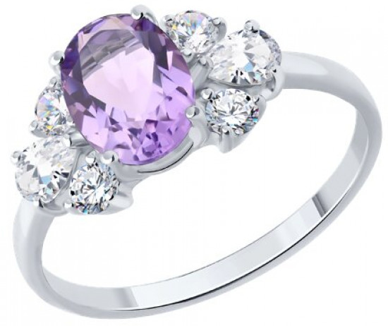 Кольцо из серебра с аметистом и фианитами