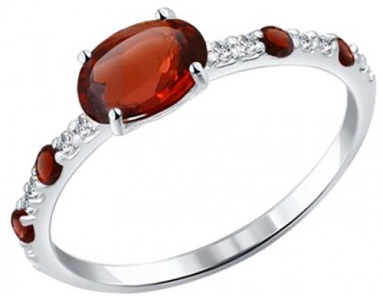 Кольцо из серебра с гранатами и фианитами