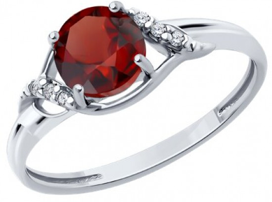 Кольцо из серебра с гранатом и фианитами