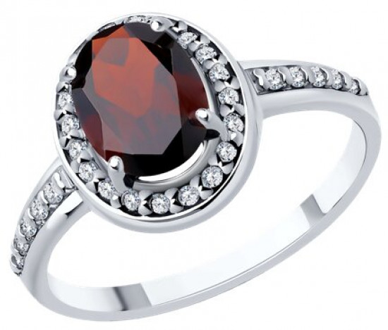 Кольцо из серебра с гранатом и фианитами