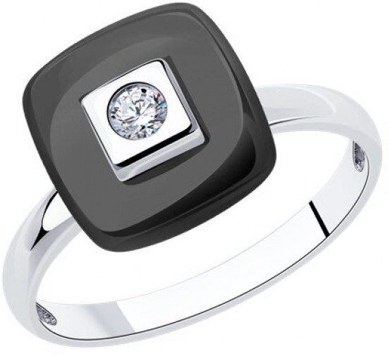 Кольцо из серебра с керамической вставкой и фианитом