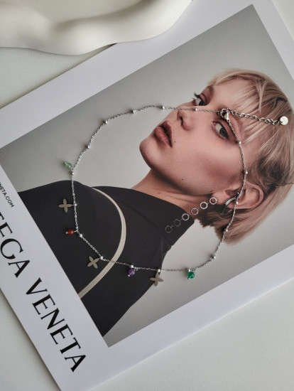 Чокер из ювелирной стали с натуральными камнями