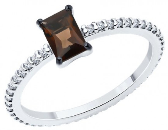 Кольцо из серебра с раухтопазом и фианитами