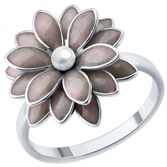 Кольцо из серебра с синтетическим жемчугом и эмалью