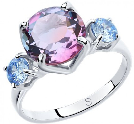 Кольцо из серебра с ситаллом и фианитами