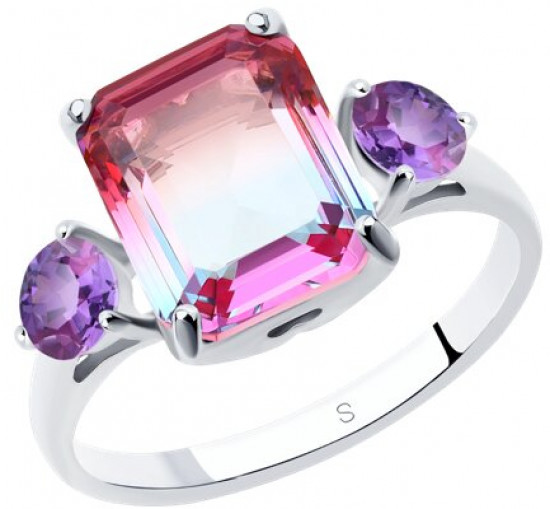 Кольцо из серебра с ситаллом и фианитами