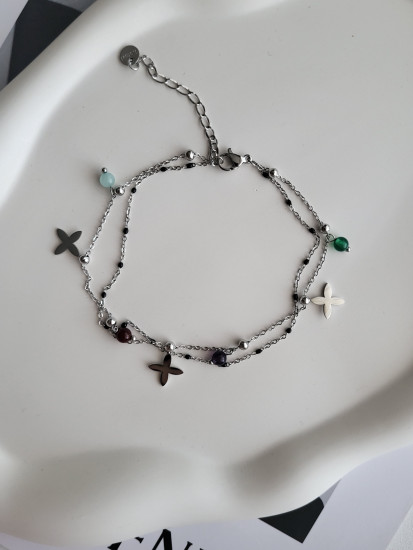 Браслет на ногу из ювелирной стали с натуральными камнями