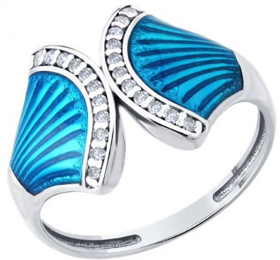 Кольцо из серебра с фианитами и эмалью