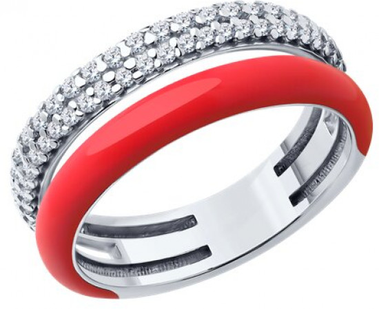 Кольцо из серебра с фианитами и эмалью