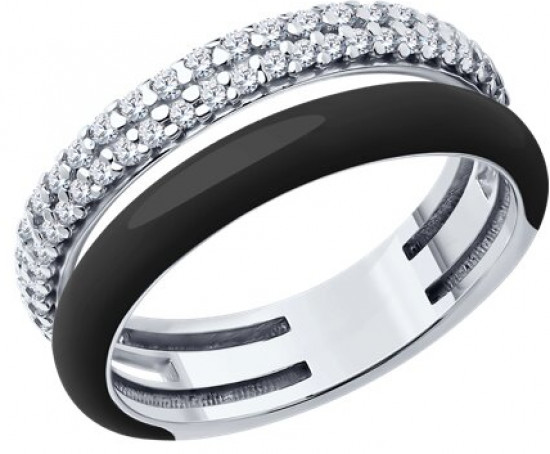 Кольцо из серебра с фианитами и эмалью