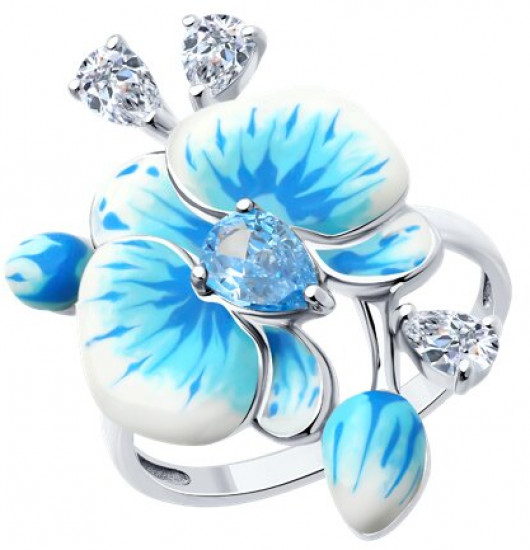 Кольцо из серебра с фианитами и эмалью