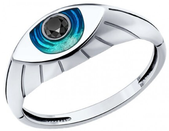 Кольцо из серебра с фианитом и эмалью