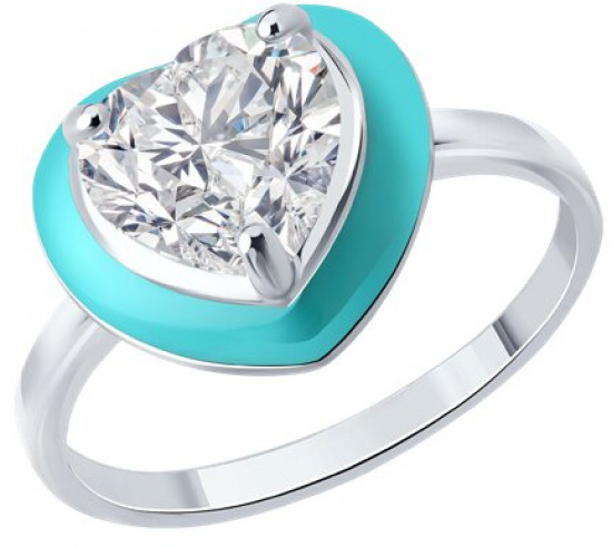 Кольцо из серебра с фианитом и эмалью