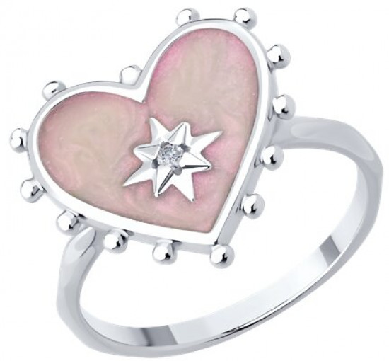 Кольцо из серебра с фианитом и эмалью