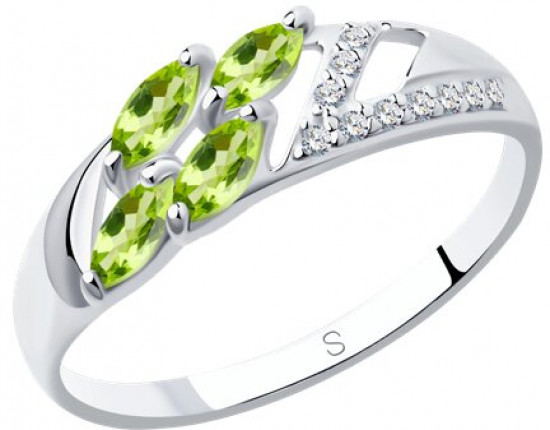 Кольцо из серебра с хризолитами и фианитами