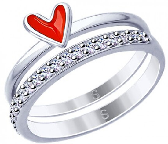 Кольцо из серебра с эмалью и фианитами