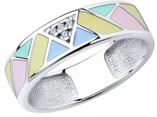 Кольцо из серебра с эмалью и фианитами