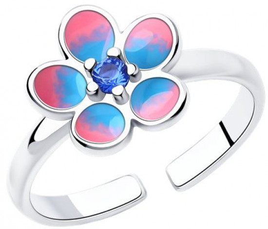 Кольцо из серебра с эмалью и фианитом