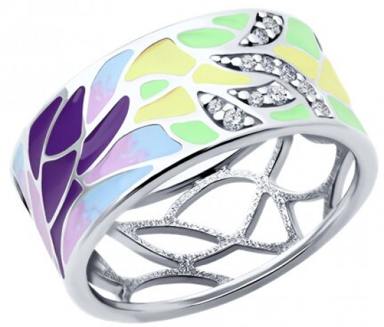 Кольцо из серебра с эмалью с фианитами