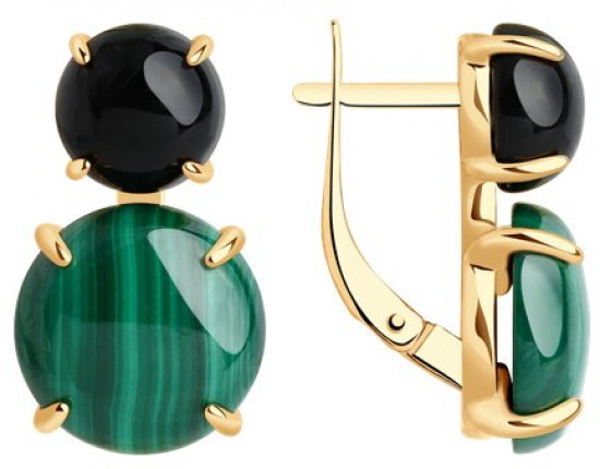 Серьги из серебра с агатами и малахитами