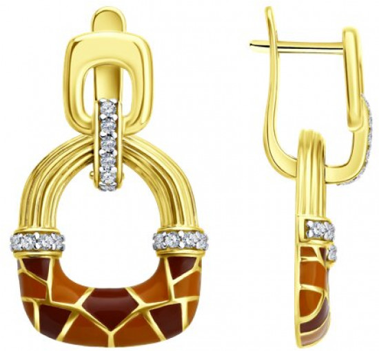 Серьги из серебра с фианитами и эмалью