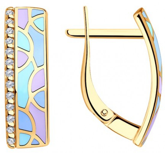 Серьги из серебра с фианитами и эмалью