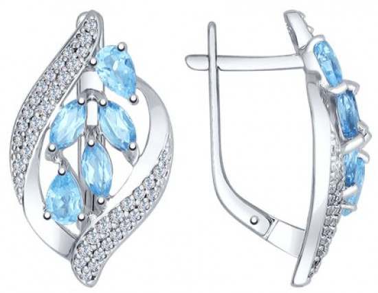 Серьги из серебра с топазами и фианитами