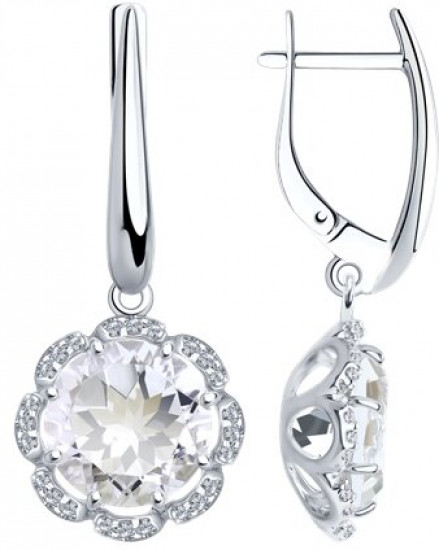 Серьги из серебра с горным хрусталем и фианитами