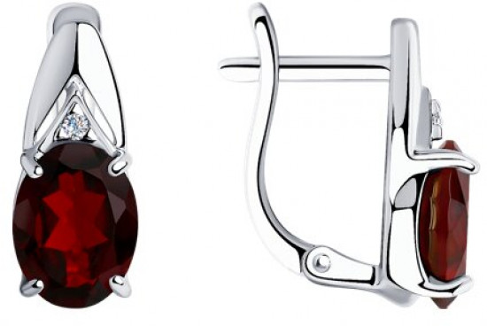Серьги из серебра с гранатами и фианитами